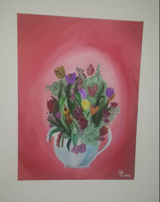 Les peintures de Myriam au profit de Tsahal :  » Fleurs d’Automne »